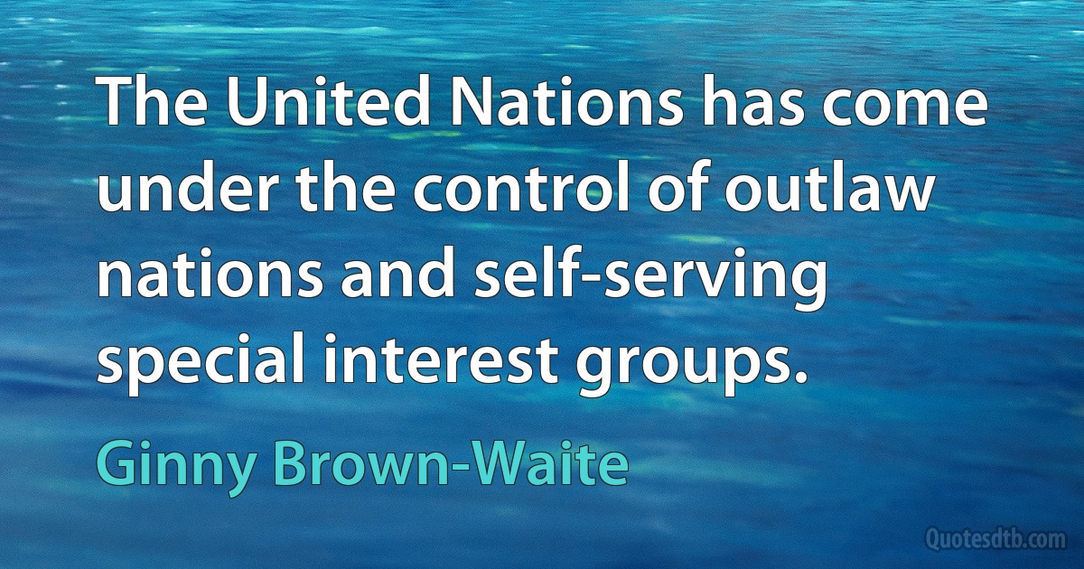 The United Nations has come under the control of outlaw nations and self-serving special interest groups. (Ginny Brown-Waite)