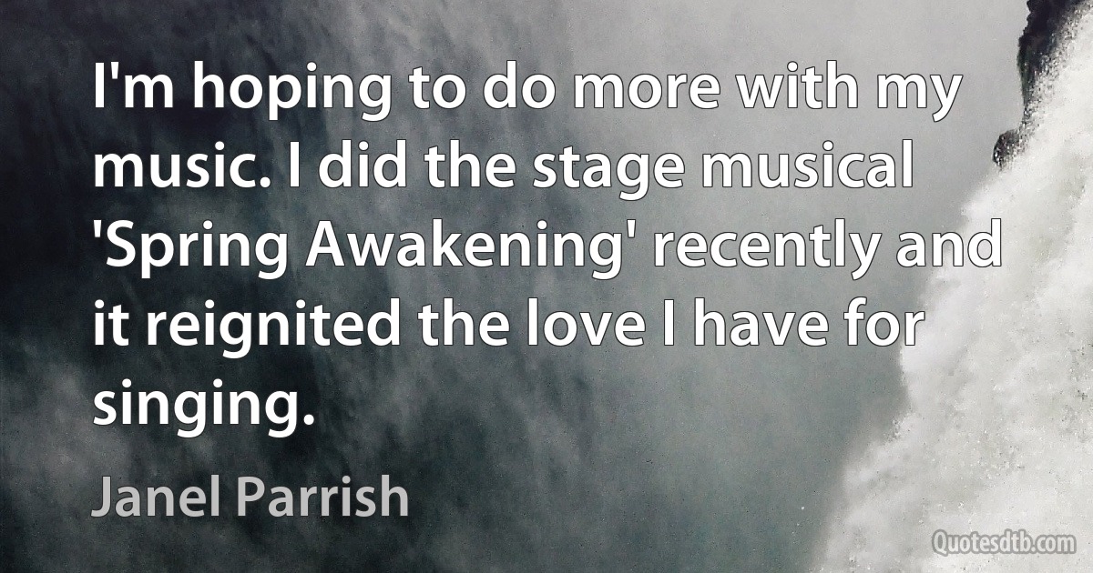 I'm hoping to do more with my music. I did the stage musical 'Spring Awakening' recently and it reignited the love I have for singing. (Janel Parrish)