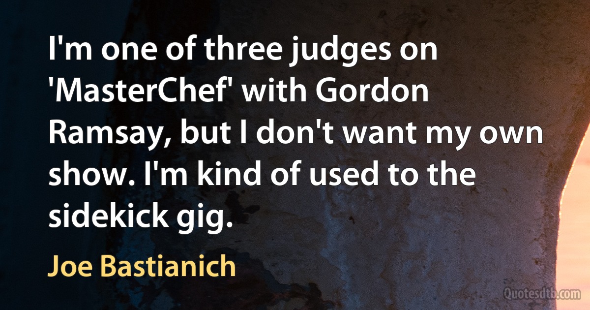 I'm one of three judges on 'MasterChef' with Gordon Ramsay, but I don't want my own show. I'm kind of used to the sidekick gig. (Joe Bastianich)