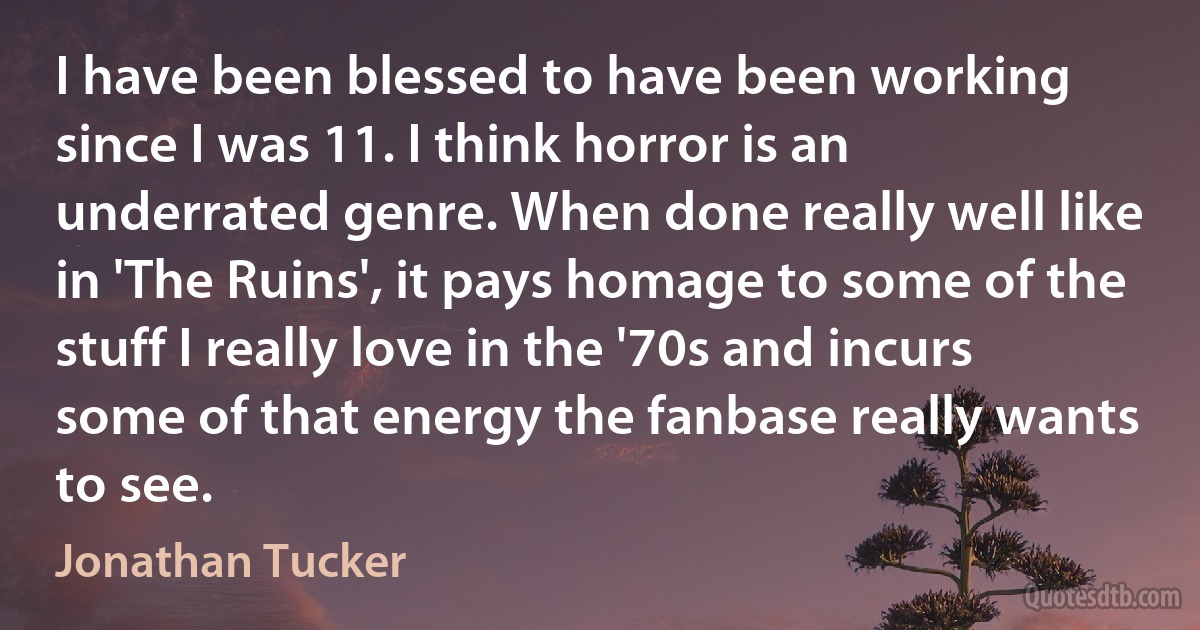 I have been blessed to have been working since I was 11. I think horror is an underrated genre. When done really well like in 'The Ruins', it pays homage to some of the stuff I really love in the '70s and incurs some of that energy the fanbase really wants to see. (Jonathan Tucker)