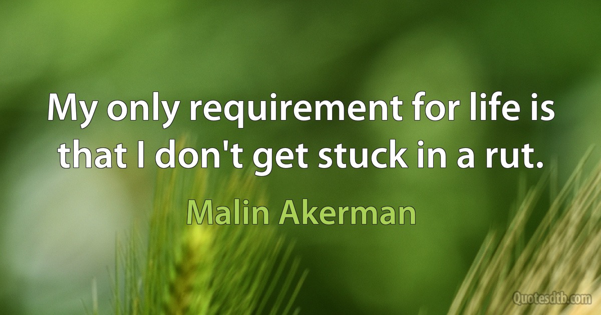 My only requirement for life is that I don't get stuck in a rut. (Malin Akerman)