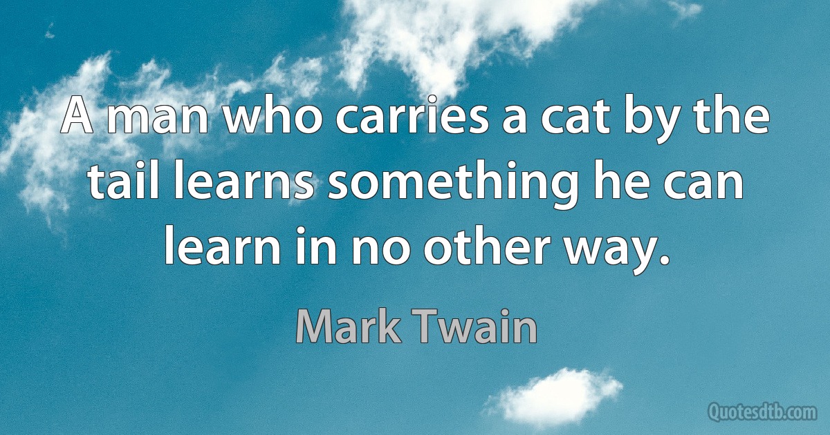 A man who carries a cat by the tail learns something he can learn in no other way. (Mark Twain)