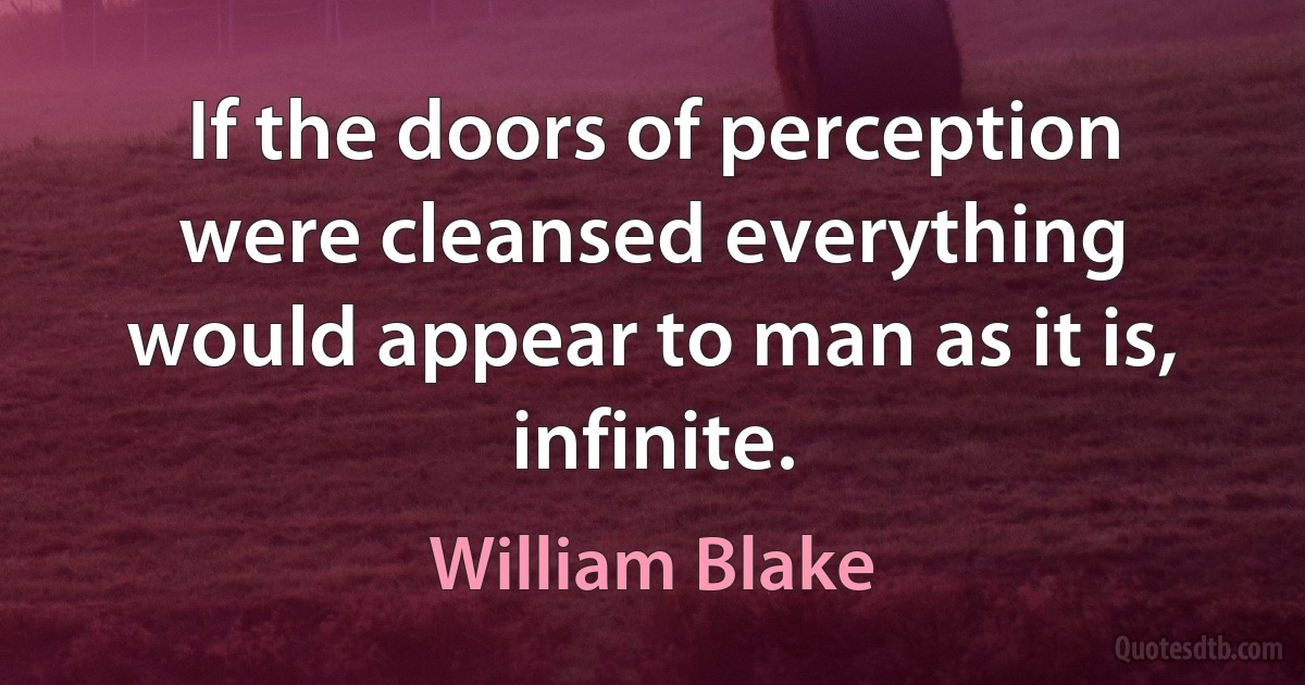 If the doors of perception were cleansed everything would appear to man as it is, infinite. (William Blake)