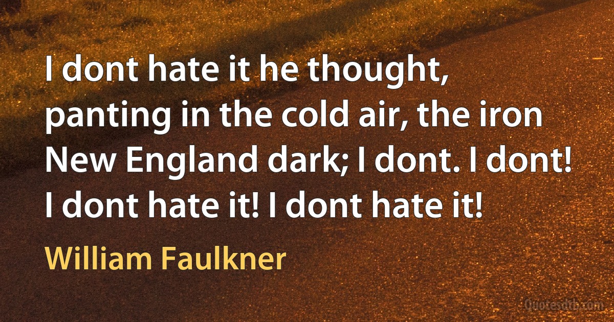 I dont hate it he thought, panting in the cold air, the iron New England dark; I dont. I dont! I dont hate it! I dont hate it! (William Faulkner)