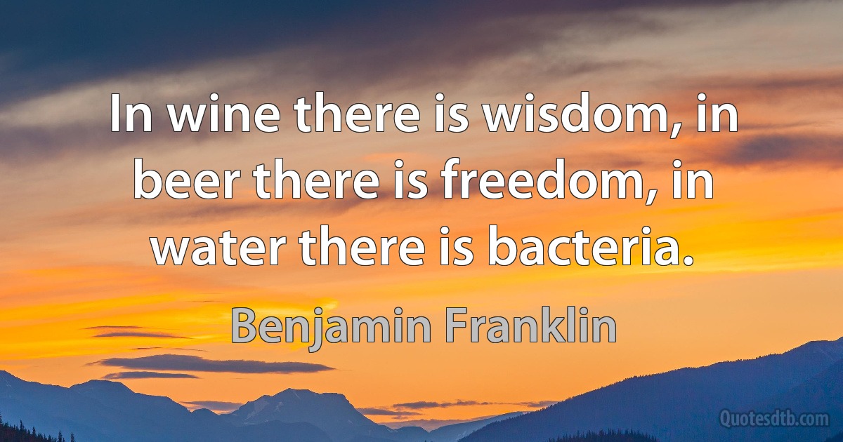 In wine there is wisdom, in beer there is freedom, in water there is bacteria. (Benjamin Franklin)