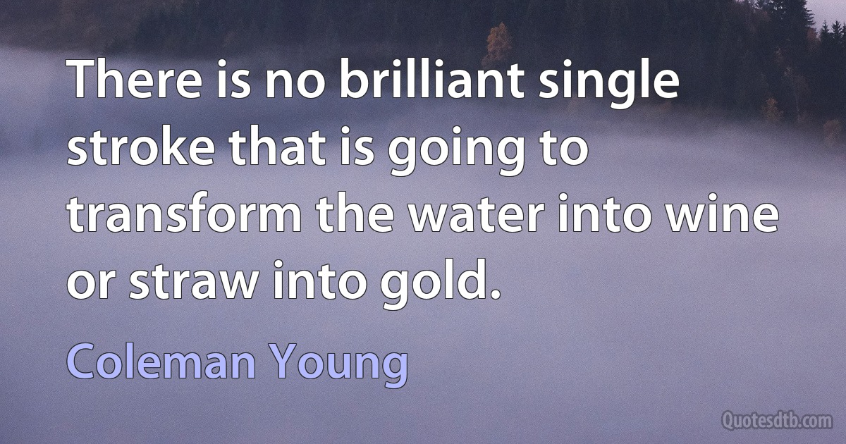 There is no brilliant single stroke that is going to transform the water into wine or straw into gold. (Coleman Young)