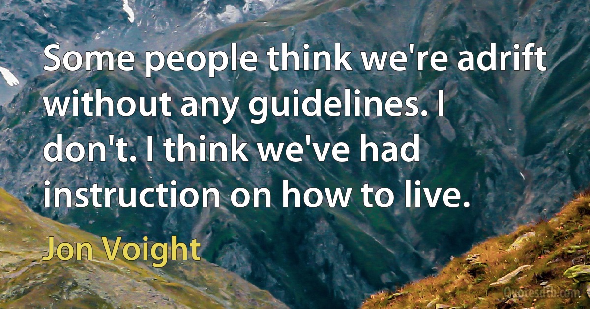 Some people think we're adrift without any guidelines. I don't. I think we've had instruction on how to live. (Jon Voight)