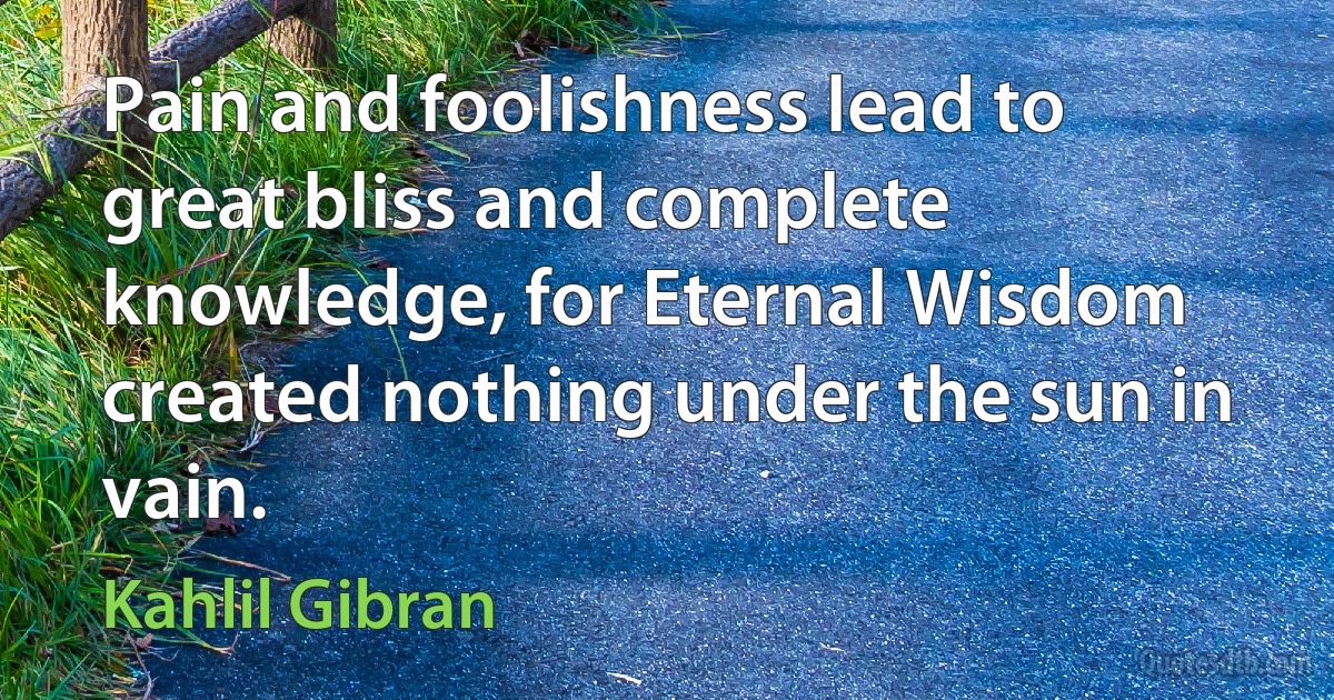 Pain and foolishness lead to great bliss and complete knowledge, for Eternal Wisdom created nothing under the sun in vain. (Kahlil Gibran)