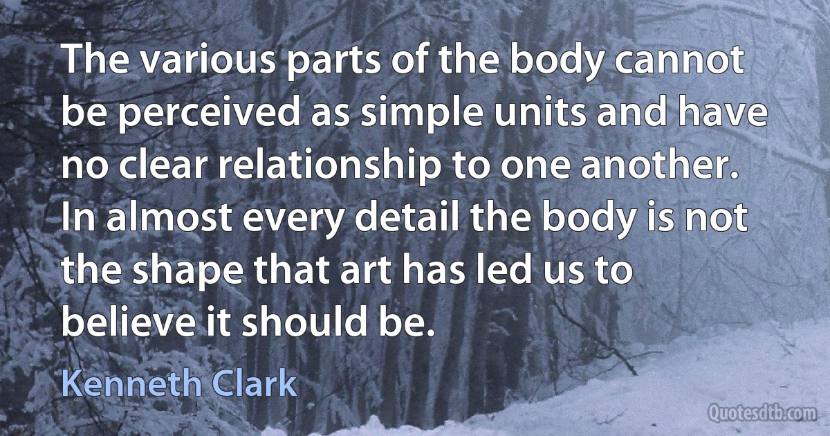 The various parts of the body cannot be perceived as simple units and have no clear relationship to one another. In almost every detail the body is not the shape that art has led us to believe it should be. (Kenneth Clark)