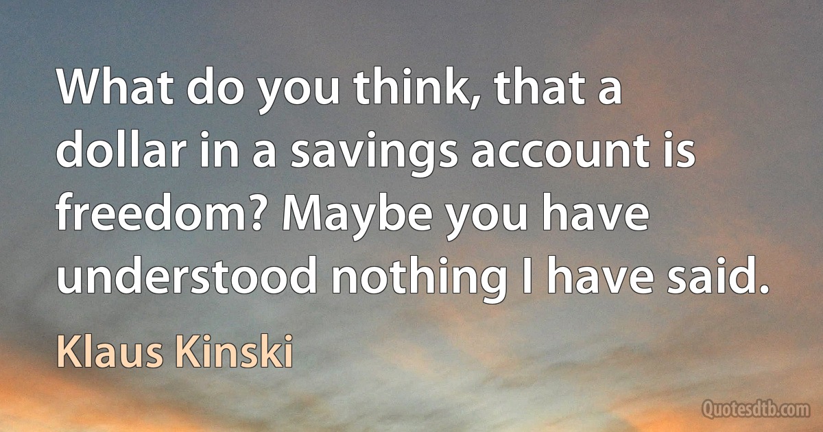 What do you think, that a dollar in a savings account is freedom? Maybe you have understood nothing I have said. (Klaus Kinski)