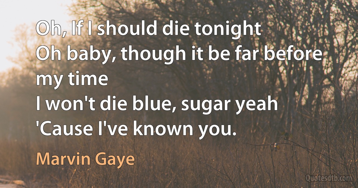 Oh, If I should die tonight
Oh baby, though it be far before my time
I won't die blue, sugar yeah
'Cause I've known you. (Marvin Gaye)