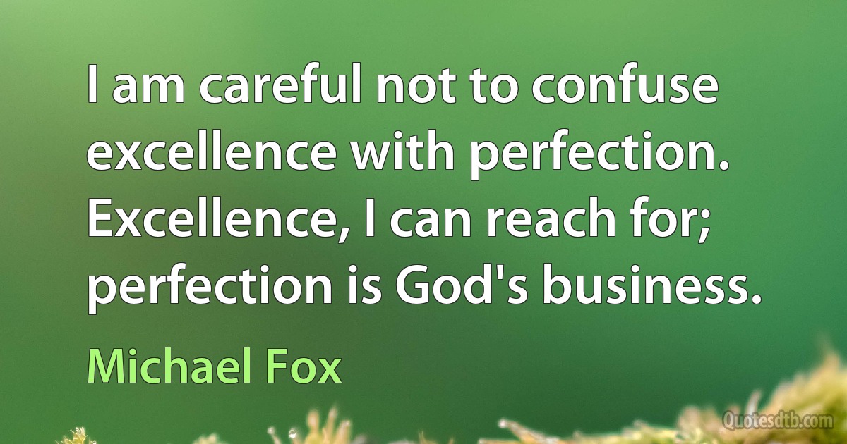 I am careful not to confuse excellence with perfection. Excellence, I can reach for; perfection is God's business. (Michael Fox)