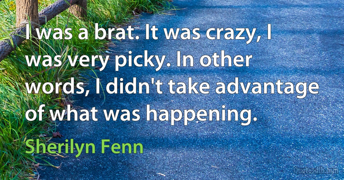 I was a brat. It was crazy, I was very picky. In other words, I didn't take advantage of what was happening. (Sherilyn Fenn)