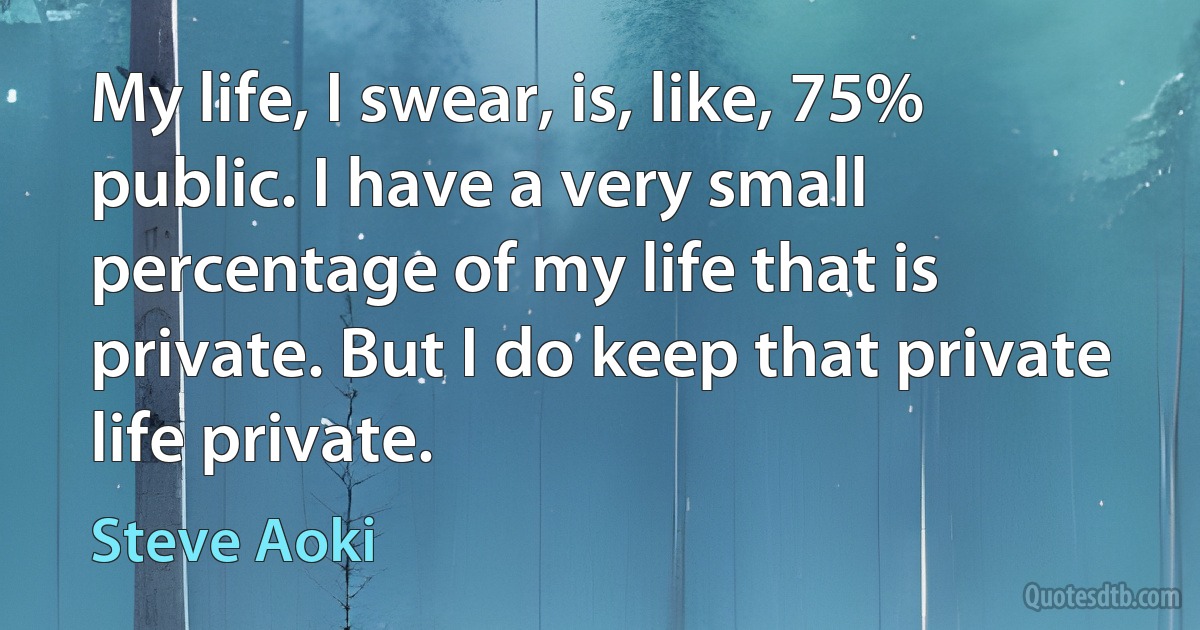 My life, I swear, is, like, 75% public. I have a very small percentage of my life that is private. But I do keep that private life private. (Steve Aoki)