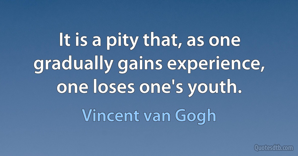 It is a pity that, as one gradually gains experience, one loses one's youth. (Vincent van Gogh)