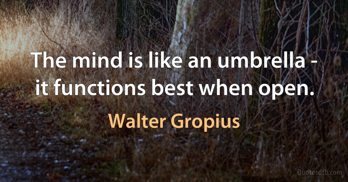 The mind is like an umbrella - it functions best when open. (Walter Gropius)