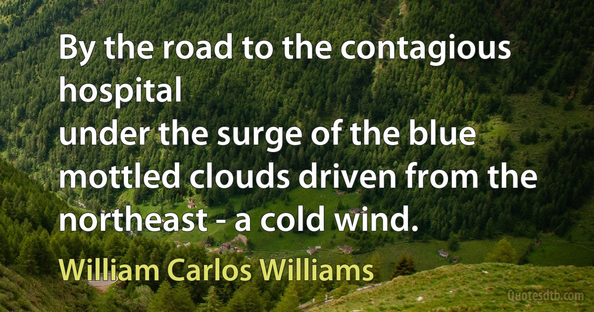 By the road to the contagious hospital
under the surge of the blue
mottled clouds driven from the
northeast - a cold wind. (William Carlos Williams)