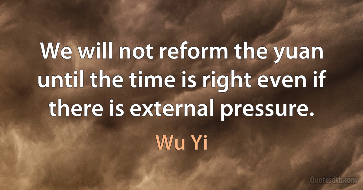 We will not reform the yuan until the time is right even if there is external pressure. (Wu Yi)