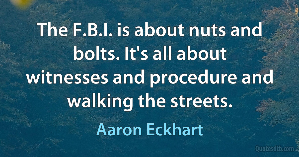 The F.B.I. is about nuts and bolts. It's all about witnesses and procedure and walking the streets. (Aaron Eckhart)