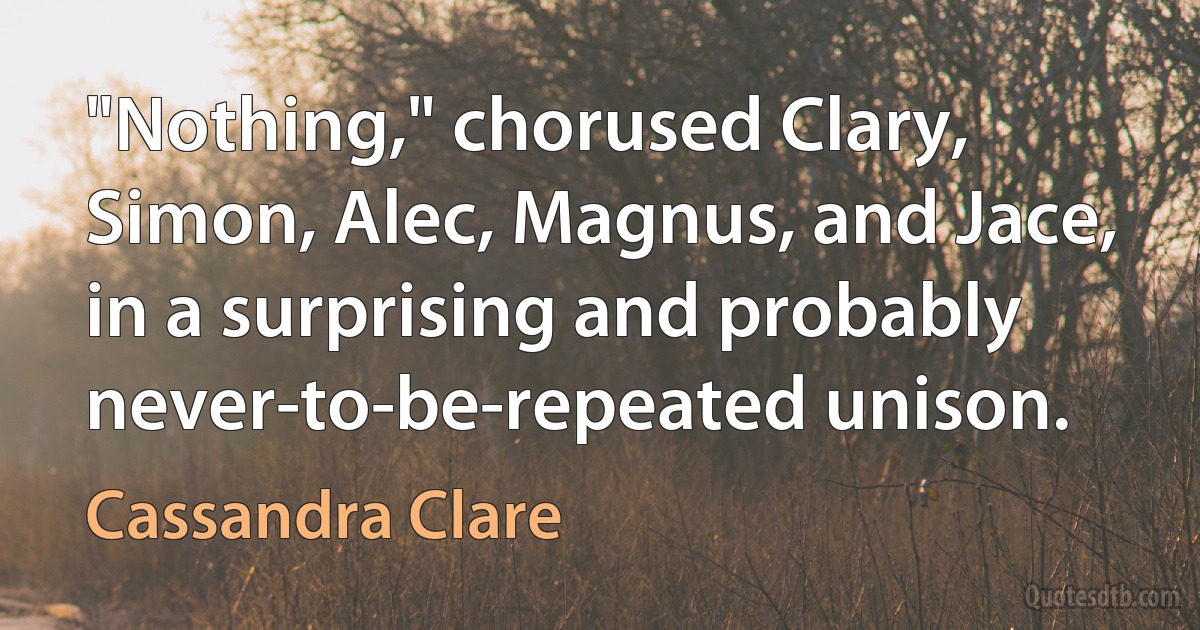 "Nothing," chorused Clary, Simon, Alec, Magnus, and Jace, in a surprising and probably never-to-be-repeated unison. (Cassandra Clare)