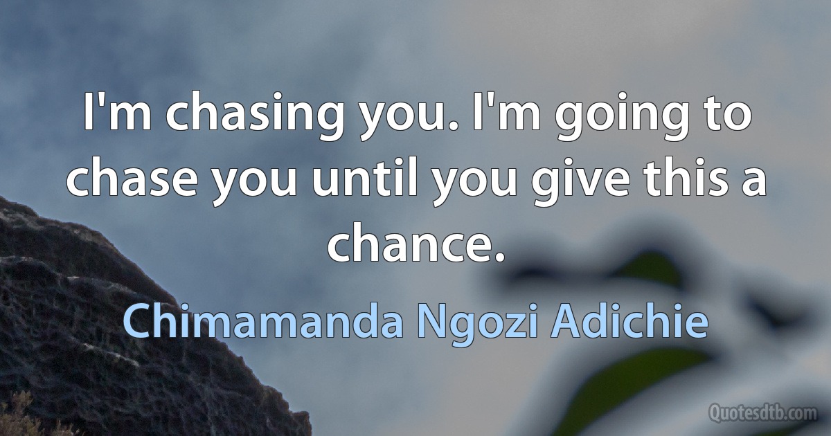 I'm chasing you. I'm going to chase you until you give this a chance. (Chimamanda Ngozi Adichie)