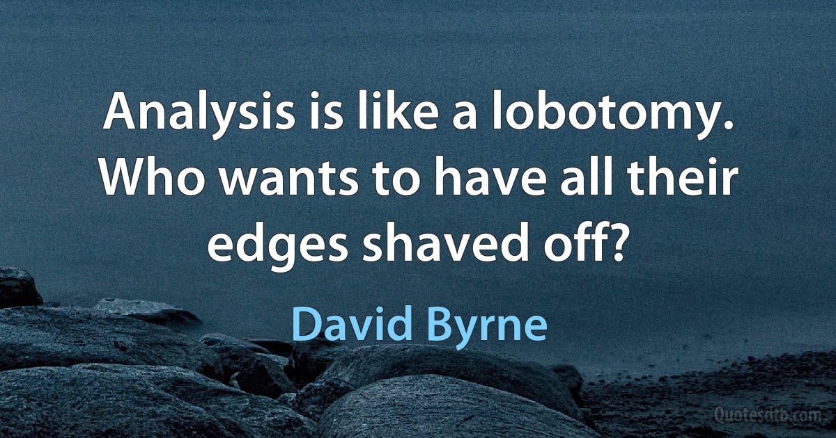 Analysis is like a lobotomy. Who wants to have all their edges shaved off? (David Byrne)