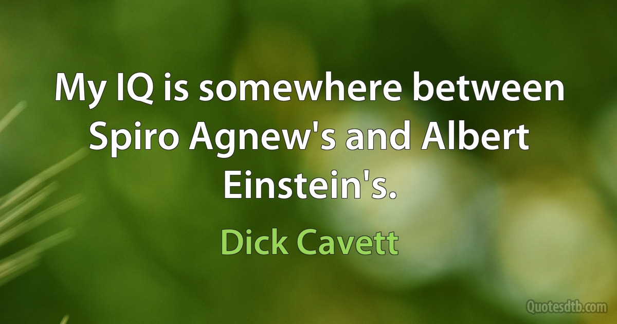 My IQ is somewhere between Spiro Agnew's and Albert Einstein's. (Dick Cavett)