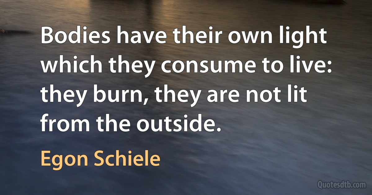 Bodies have their own light which they consume to live: they burn, they are not lit from the outside. (Egon Schiele)