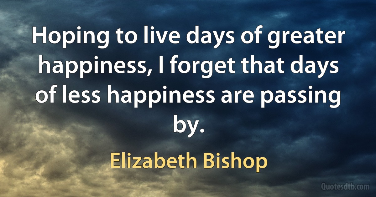 Hoping to live days of greater happiness, I forget that days of less happiness are passing by. (Elizabeth Bishop)