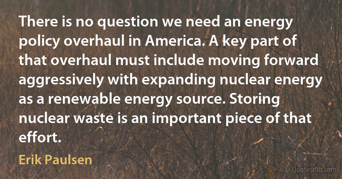 There is no question we need an energy policy overhaul in America. A key part of that overhaul must include moving forward aggressively with expanding nuclear energy as a renewable energy source. Storing nuclear waste is an important piece of that effort. (Erik Paulsen)