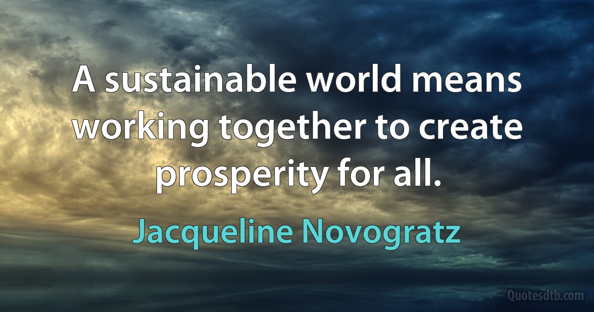 A sustainable world means working together to create prosperity for all. (Jacqueline Novogratz)