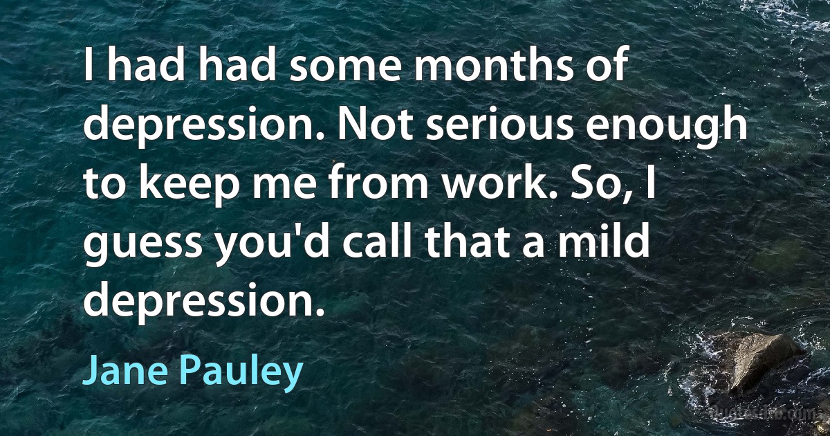 I had had some months of depression. Not serious enough to keep me from work. So, I guess you'd call that a mild depression. (Jane Pauley)