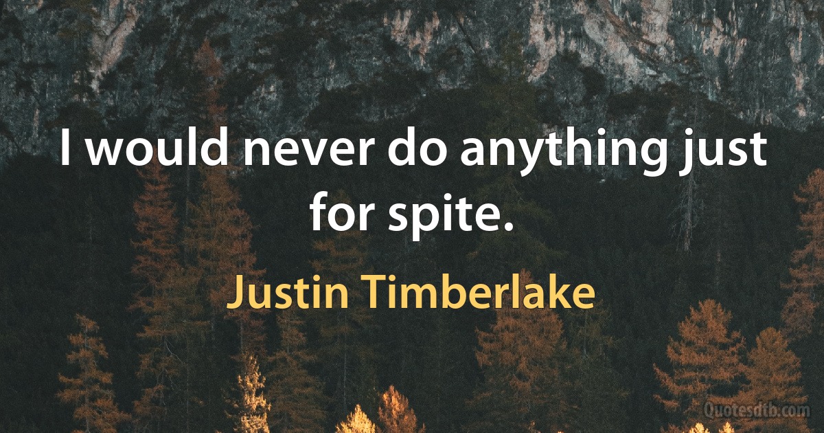 I would never do anything just for spite. (Justin Timberlake)