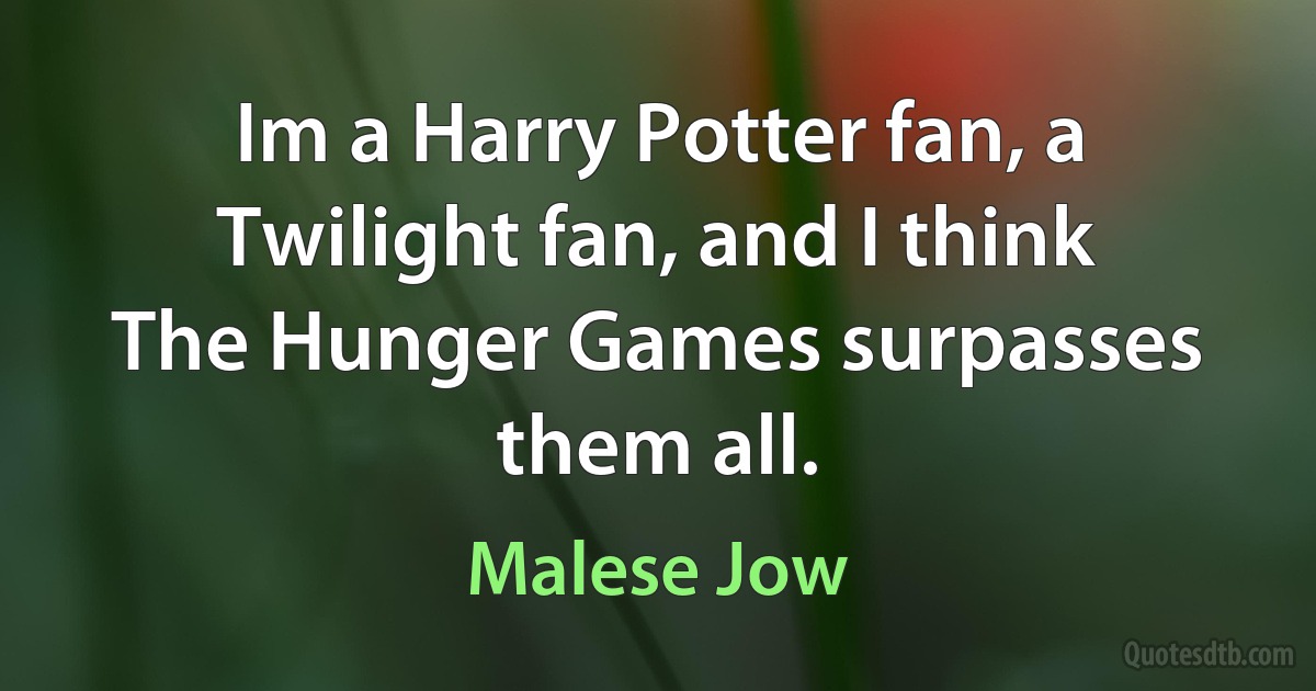 Im a Harry Potter fan, a Twilight fan, and I think The Hunger Games surpasses them all. (Malese Jow)