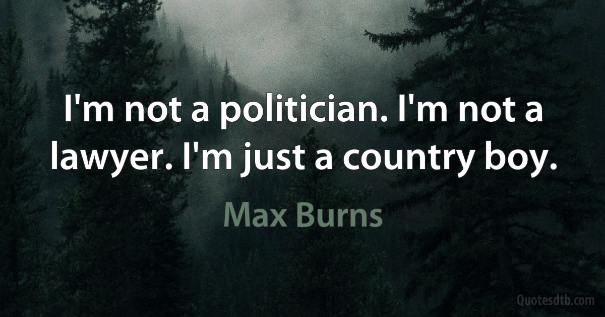 I'm not a politician. I'm not a lawyer. I'm just a country boy. (Max Burns)