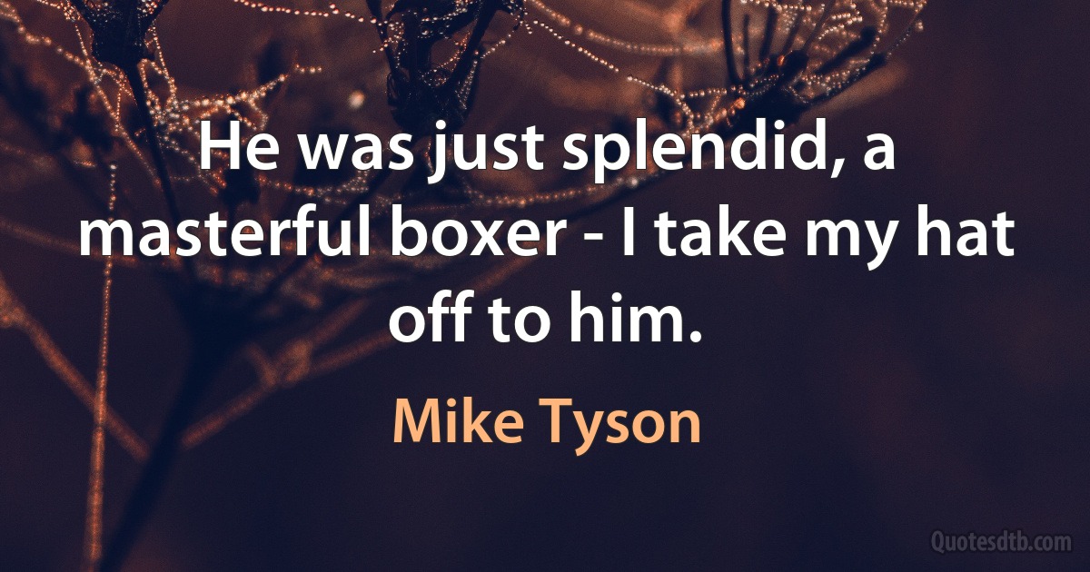 He was just splendid, a masterful boxer - I take my hat off to him. (Mike Tyson)