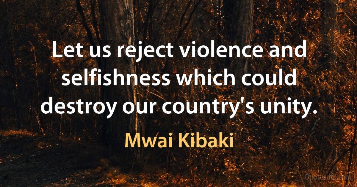 Let us reject violence and selfishness which could destroy our country's unity. (Mwai Kibaki)