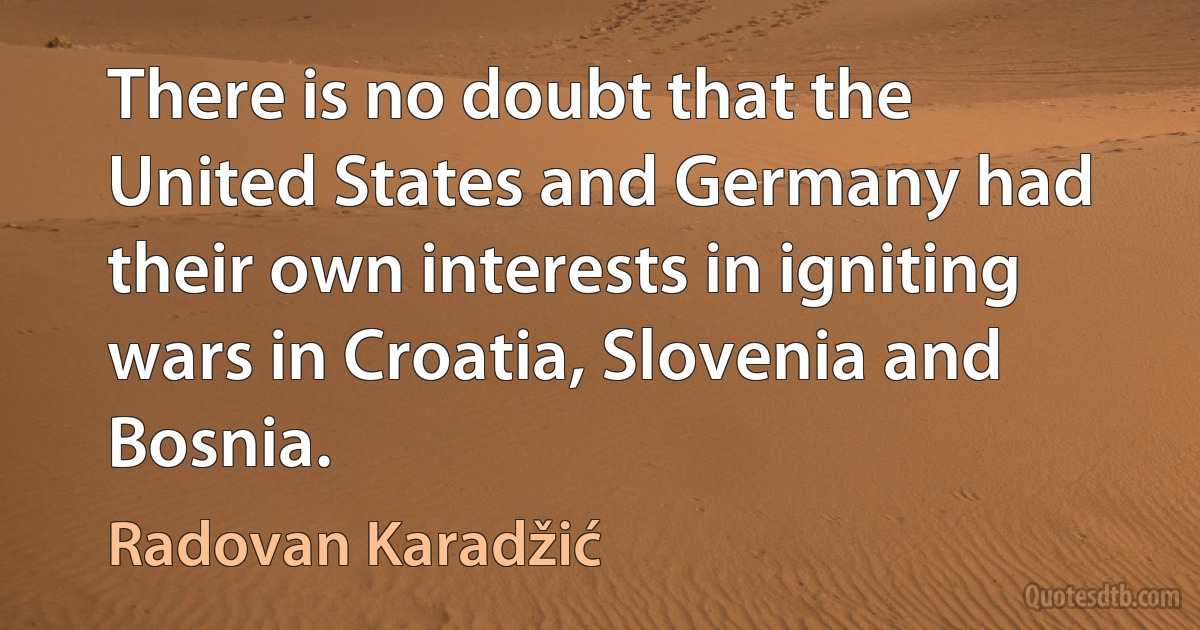 There is no doubt that the United States and Germany had their own interests in igniting wars in Croatia, Slovenia and Bosnia. (Radovan Karadžić)