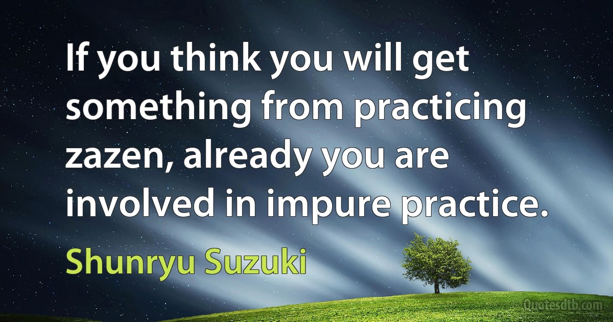 If you think you will get something from practicing zazen, already you are involved in impure practice. (Shunryu Suzuki)