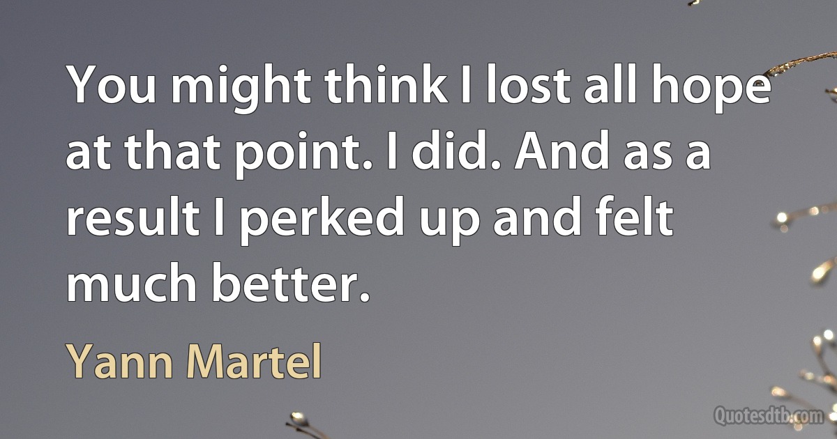 You might think I lost all hope at that point. I did. And as a result I perked up and felt much better. (Yann Martel)