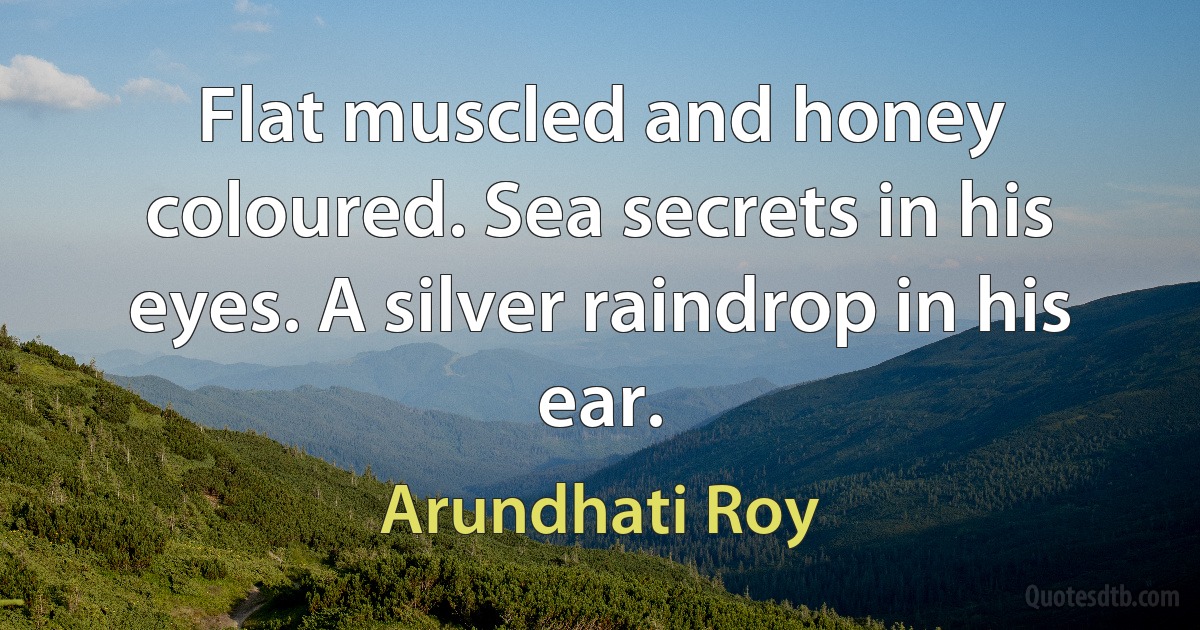 Flat muscled and honey coloured. Sea secrets in his eyes. A silver raindrop in his ear. (Arundhati Roy)