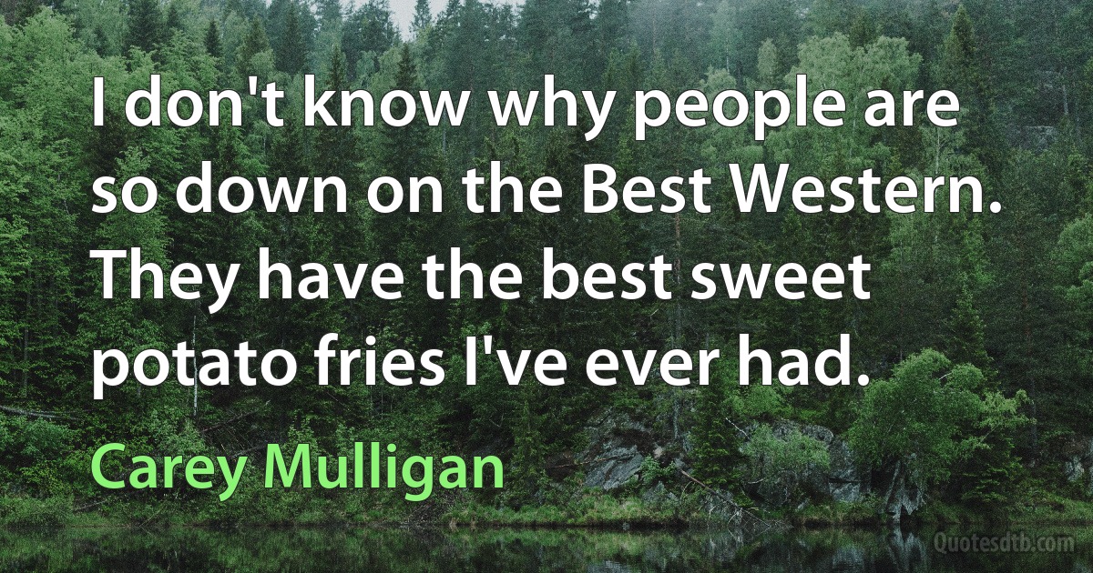 I don't know why people are so down on the Best Western. They have the best sweet potato fries I've ever had. (Carey Mulligan)