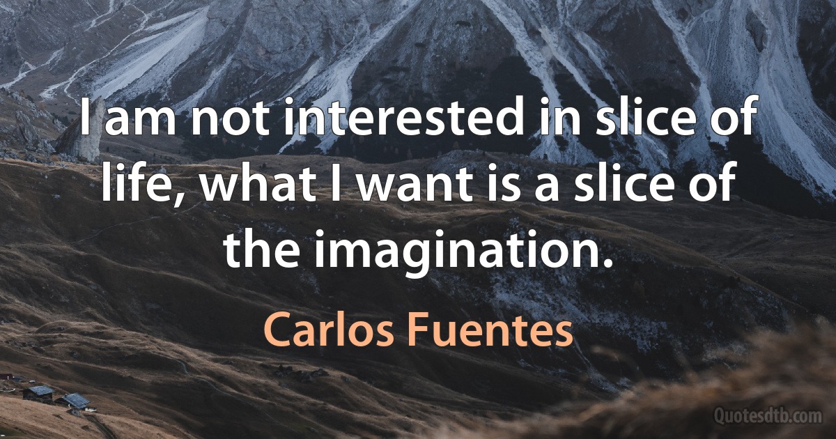 I am not interested in slice of life, what I want is a slice of the imagination. (Carlos Fuentes)