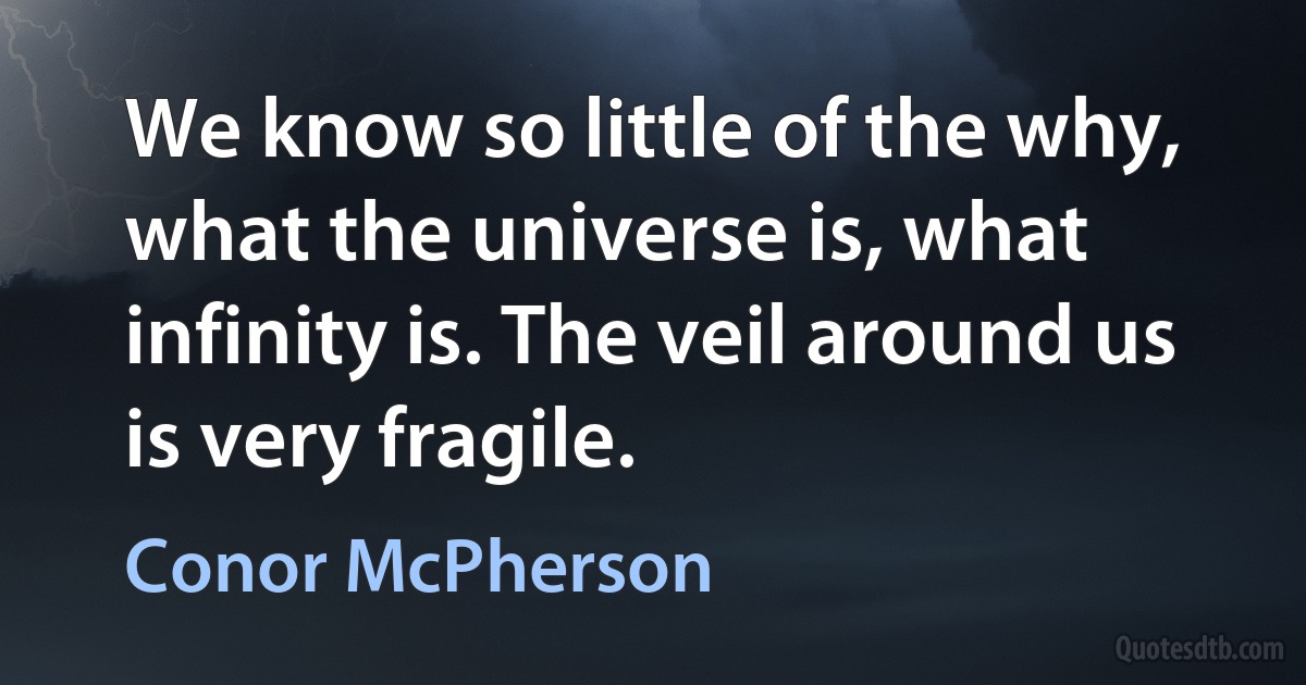 We know so little of the why, what the universe is, what infinity is. The veil around us is very fragile. (Conor McPherson)