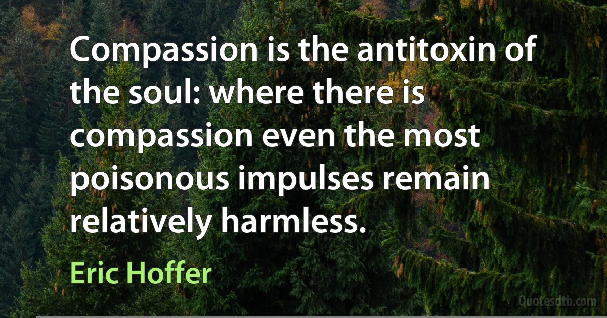 Compassion is the antitoxin of the soul: where there is compassion even the most poisonous impulses remain relatively harmless. (Eric Hoffer)