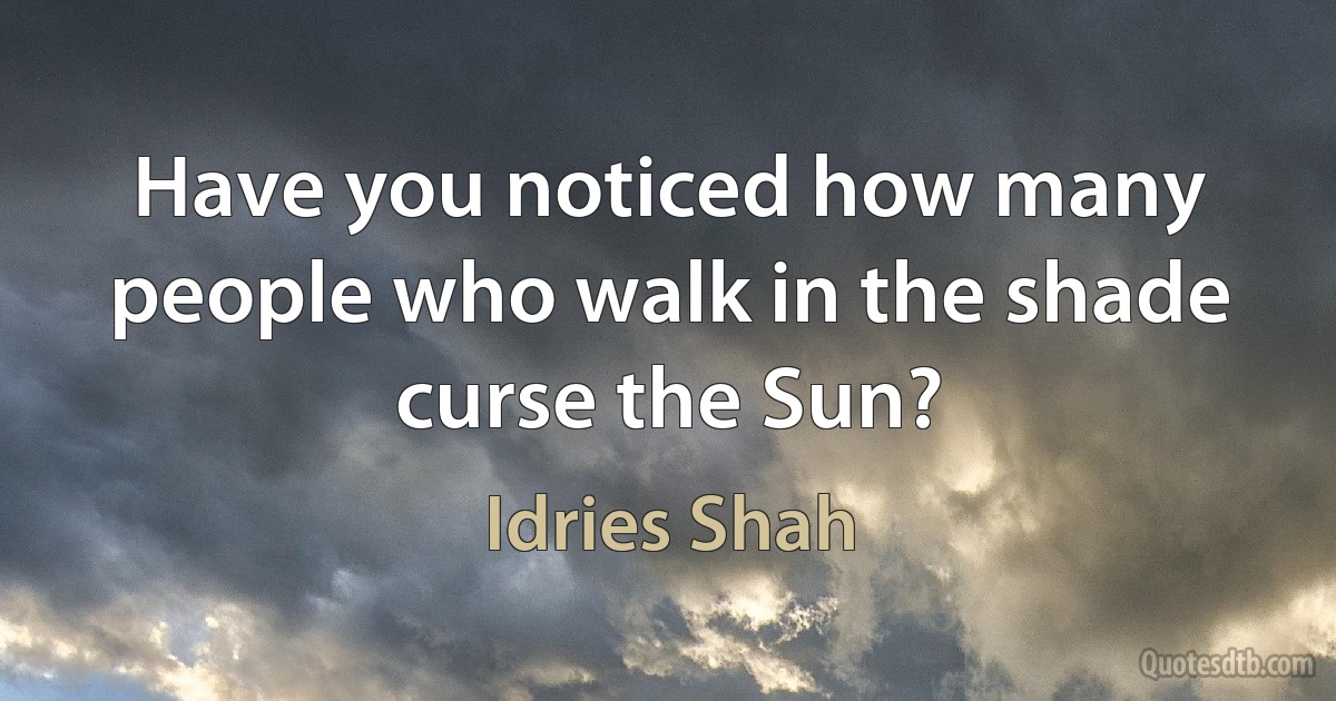 Have you noticed how many people who walk in the shade curse the Sun? (Idries Shah)