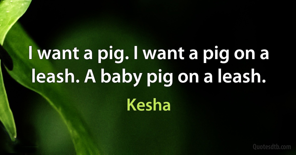 I want a pig. I want a pig on a leash. A baby pig on a leash. (Kesha)