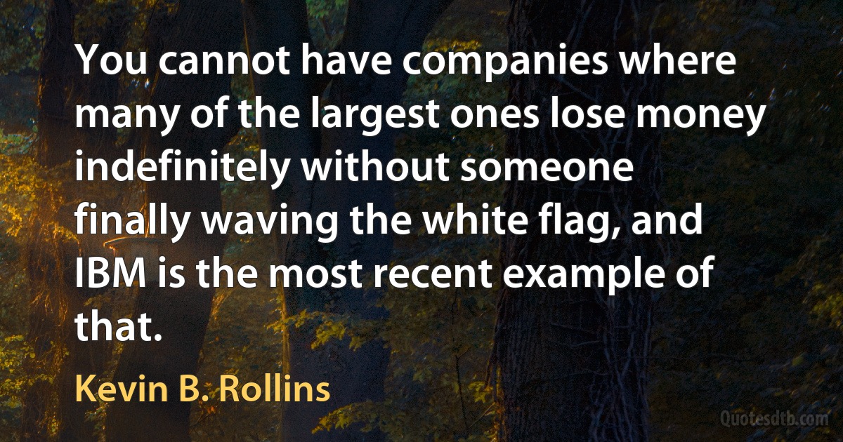 You cannot have companies where many of the largest ones lose money indefinitely without someone finally waving the white flag, and IBM is the most recent example of that. (Kevin B. Rollins)