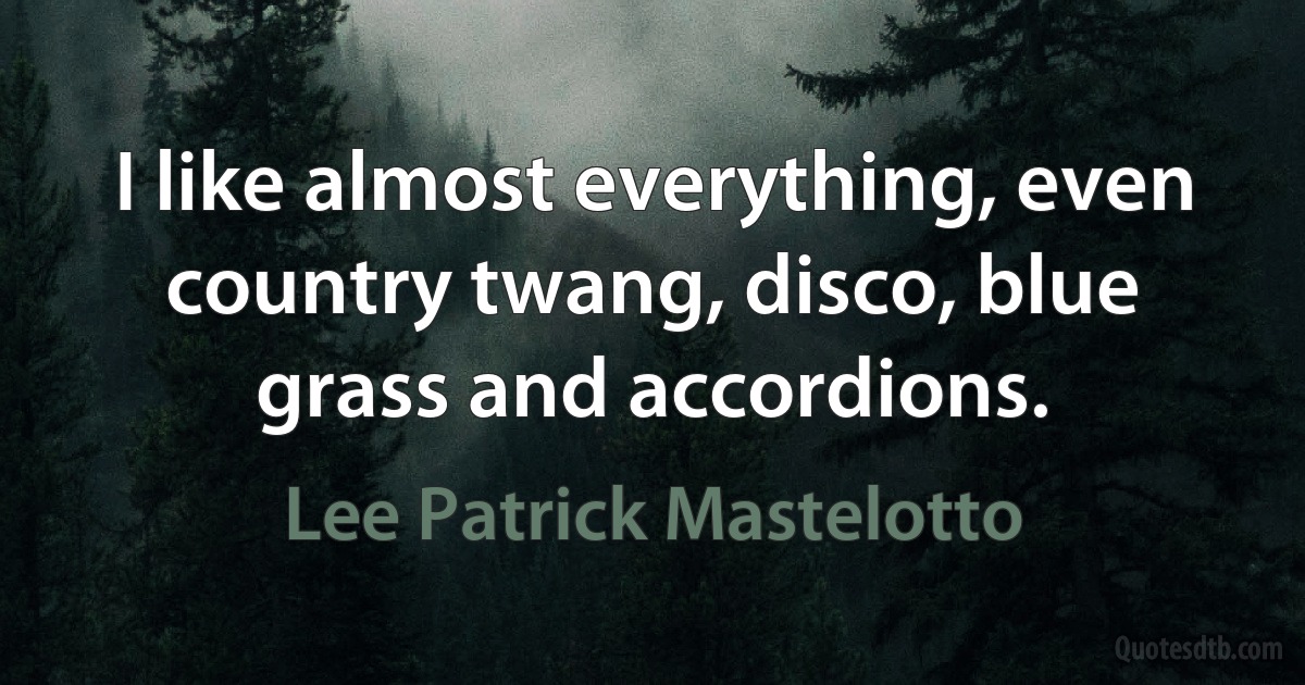 I like almost everything, even country twang, disco, blue grass and accordions. (Lee Patrick Mastelotto)