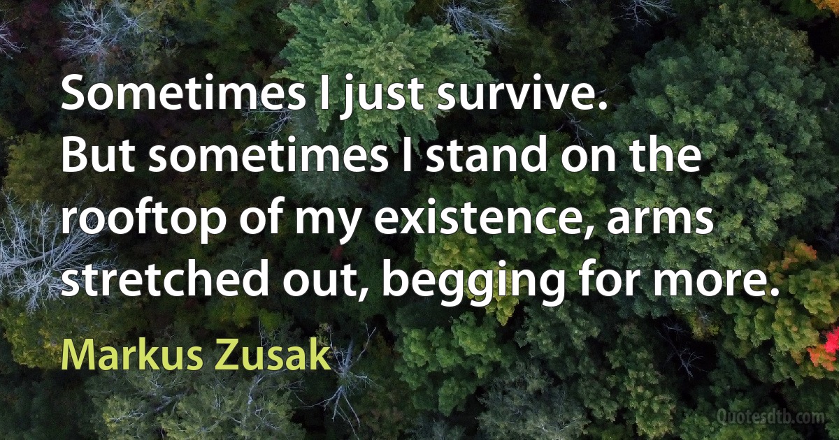 Sometimes I just survive.
But sometimes I stand on the rooftop of my existence, arms stretched out, begging for more. (Markus Zusak)